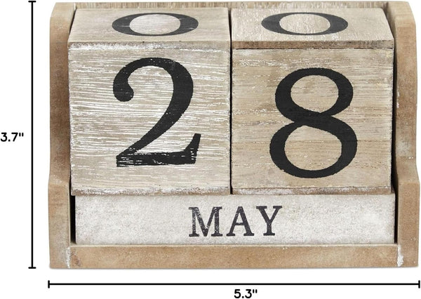 Wooden Perpetual Block Calendar for Desk, Wood Month Date Display Blocks for Teachers, Students, Classroom, Rustic Farmhouse Office Decor, Desk