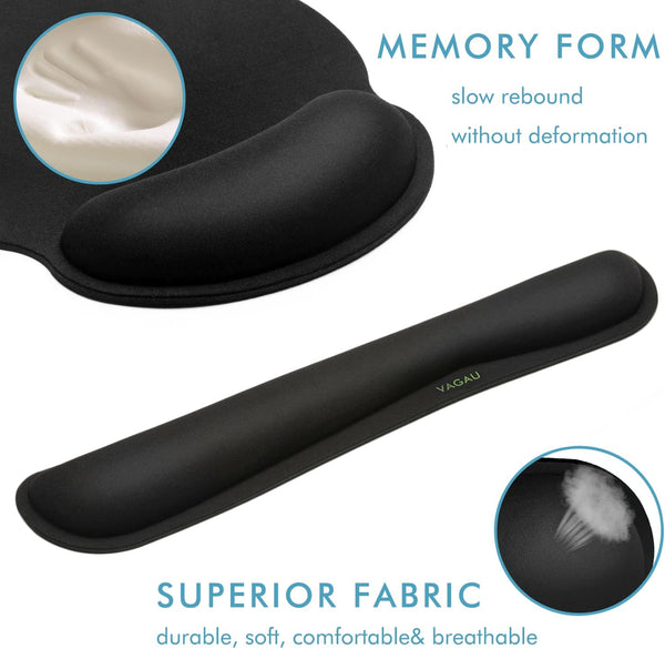 Comfy Mee Premium Memory Foam Keyboard and Mouse Wrist Rest Pads Set- for Comfortable Typing &Wrist Pain Relief (Pack of 2) Black 2P-Keyboard and