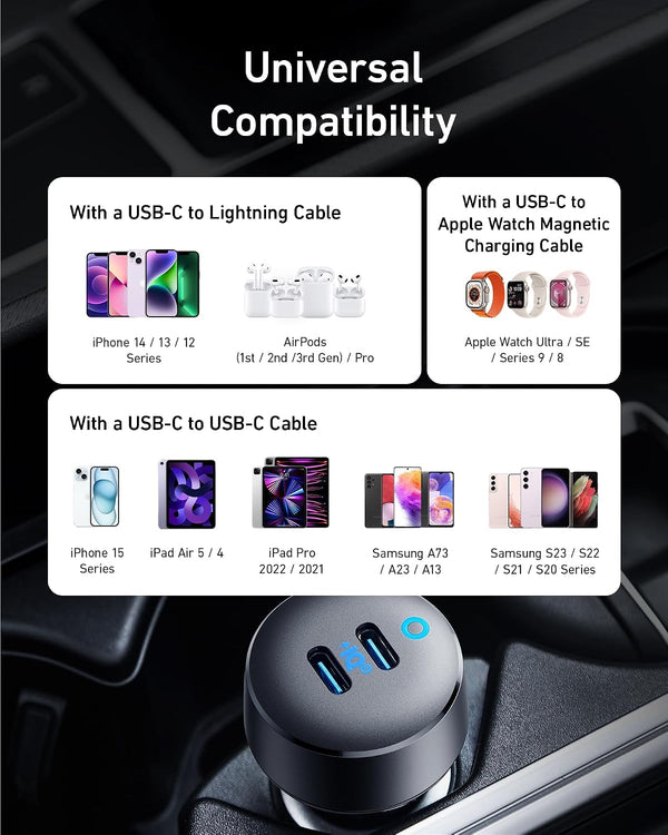Anker USB C Car Charger, 40W 2-Port PowerIQ 3.0 Type C Adapter, iPhone 17 Car Charger, PowerDrive III Duo with Power Delivery for iPhone 17/17 Pro