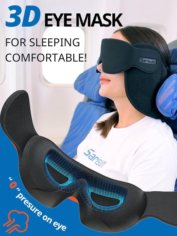 SARISUN Airplane Travel Pillow for Different Heights, Stable Head Support Black Airplane Seats with Headrest