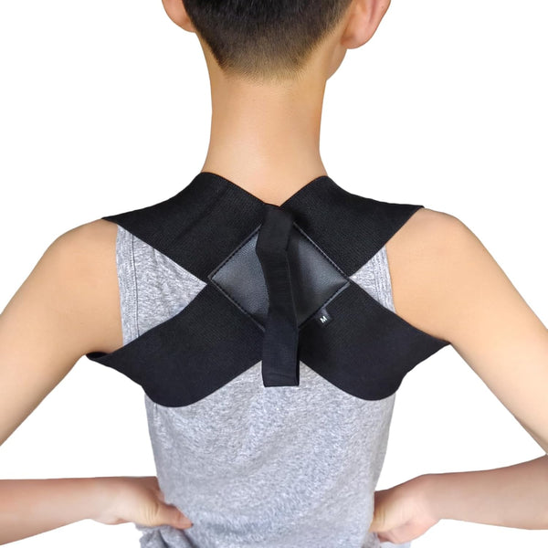 Men and Women Posture Corrector Back Support Strap, Compact Upper Support for Back, Neck, and Shoulders (Black) Medium (LB 121-143)