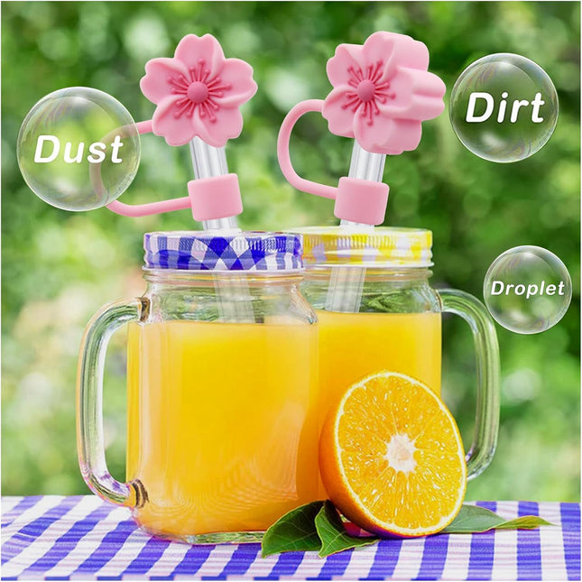 3Pcs Cherry Blossom Silicone Straw Cover Cap for Stanley Cup,Straw Topper 10 Mm 0.4 in Reusable Straw Tips Lids,Flower S