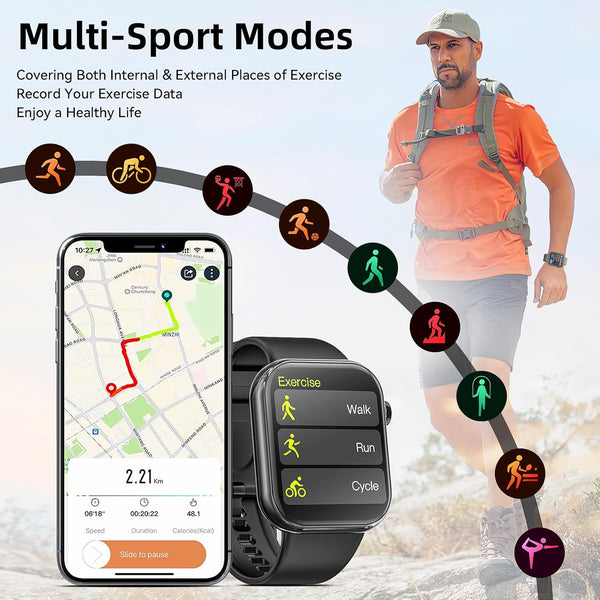 Hwagol Smart Watch (Answer/Make Call) 1.85inch Fitness Tracker, DIY Dials/Pedometer/Calories/Multiple Sport Modes/Voice Assistant, Smart Watches