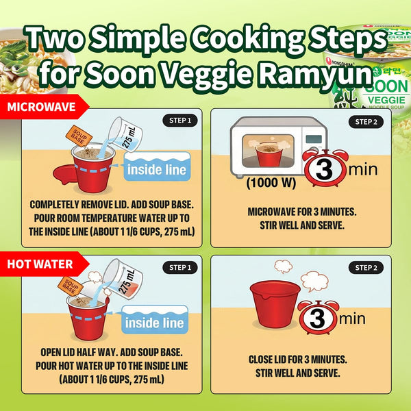 Nongshim Soon Veggie Ramyun Noodles, Signature Korean Instant Ramyun, Vegetable Flavored Broth, Vegan Noodles, Quick & Easy, Microwaveable Cup,