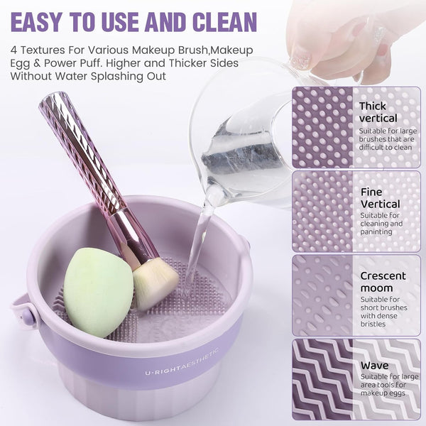 Makeup Brush Cleaner Mat 3 in 1 Silicone Makeup Brush Cleaner Bowl Cosmetic Brushes Cleaning Tool Organizer for Storage and Air Drying?Khkai
