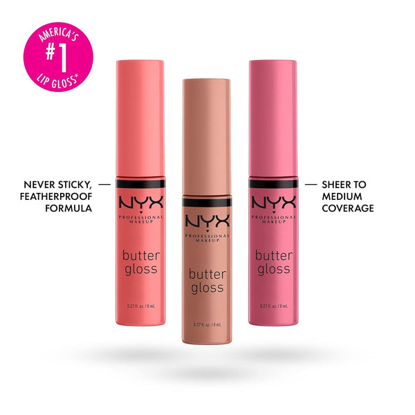 NYX PROFESSIONAL MAKEUP Butter Gloss, Non-Sticky Lip Gloss - Pack of 3 (Angel Food Cake, Creme Brulee, Madeleine)