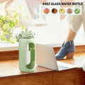 BLUEGO 64Oz Glass Water Bottles with Straw Time Marker Half Gallon Large Motivational Water Bottle with Silicone Sleeve 2 Liter Large Glass Water
