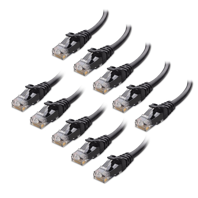 Cable Matters 10Gbps 10-Pack Snagless Cat 6 Ethernet Cable, 10ft, Black | 24 AWG Bare Copper, Gold-Plated RJ45, PoE++, 550MHz Bandwidth, Cat6
