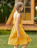 Arshiner Girl's Spaghetti Strap Button Down Summer Casual Sundress Dress | Midi, Sleeveless, A-line, with Pockets 9-10 Years Mustard