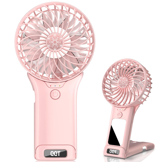 QQT Mini Handheld Fan,4 Speed Adjustable Portable Battery Operated Fans,Usb Rechargeable Desk Fan with Mirror,Max 20 Hrs