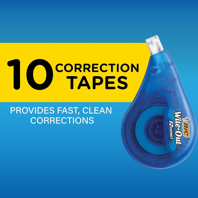 BIC Wite-Out Brand EZ Correct Correction Tape, 39.3 Feet, 10-Count Pack of White