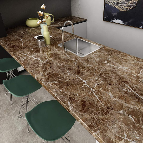Livelynine Counter Top Covers Peel and Stick Brown Marble Contact Paper for Countertops Waterproof Wallpaper Kitchen Countertop Laminate Sheets