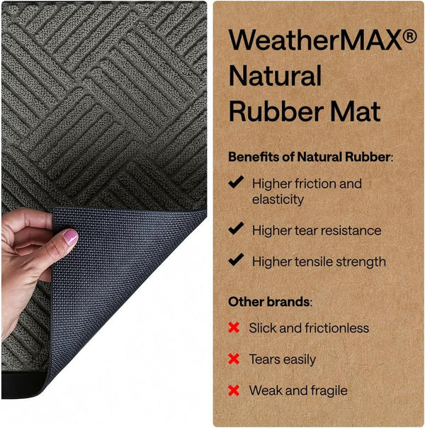 GORILLA GRIP 100% Waterproof All-Season WeatherMAX Doormat US Designed Natural Rubber, Stain Fade Resistant, Low Profile Indoor Outdoor Door Mats,