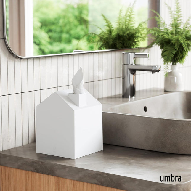 Umbra Casa Tissue Box Cover - Adorable House Shaped Square Tissue Box Holder for