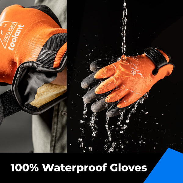 toolant 100% Waterproof Gloves for Men and Women, Winter Work Gloves for Cold Weather, Touchsreen, Thermal Insulated Freezer Gloves, With Grip,