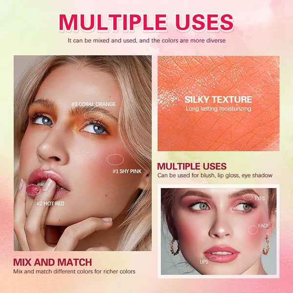Multi-Use Makeup Blush Stick,Beauty Solid Moisturizer Stick,Waterproof Natural Nude Makeup,Tinted Solid Moisturizer Stick for Eyes Lips