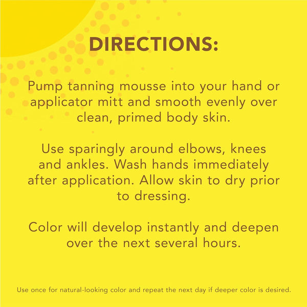 Jergens Natural Glow Instant Sun Body Mousse, Self Tanner for Deep Bronze Tan, Sunless Tanning Body Bronzer for Natural Looking Color Instantly, 6 Oz