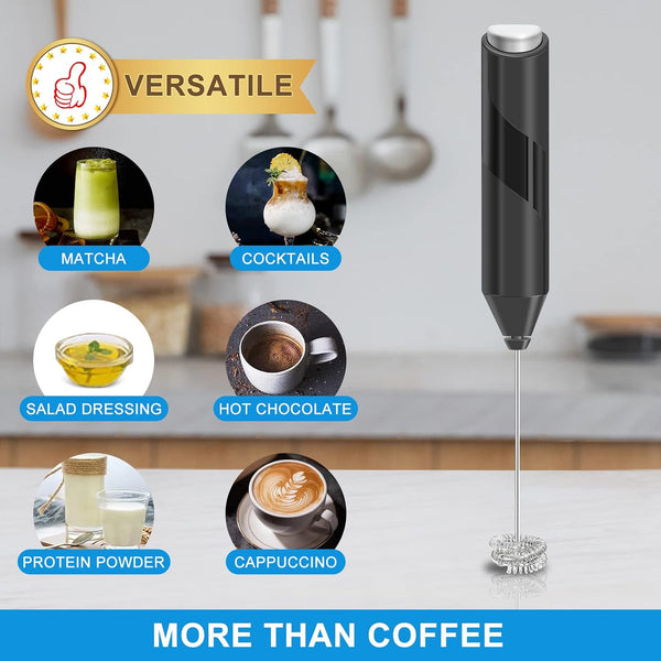 Double Whisk Milk Frother, Handheld Electric Blender stick, Drink Mixer with Food Grade Stainless Steel Stirrer, Battery Operated Foam Maker for