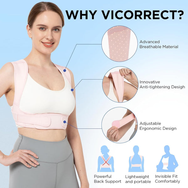 Vicorrect Posture Corrector for Women - Upper Back Brace Adjustable & Breathable for Posture Correction: Neck Shoulder & Upper Back Pain Relief