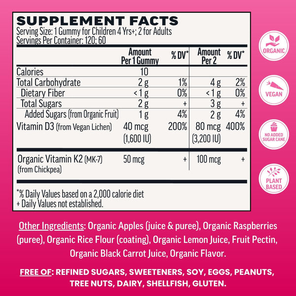 Llama Naturals Vitamin D3, Vegan, Organic Immune Support Supplement, Vitamin D Gummies for Adults and Kids, Real Fruit Gummy Vitamins, Promotes