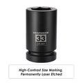 MIXPOWER 1 Inch Drive Deep Impact Socket, CR-MO, 33mm, 6 Point, Radius Corner Design, Chamfered Opening, Axle Nut Impact Grade Socket for Easy