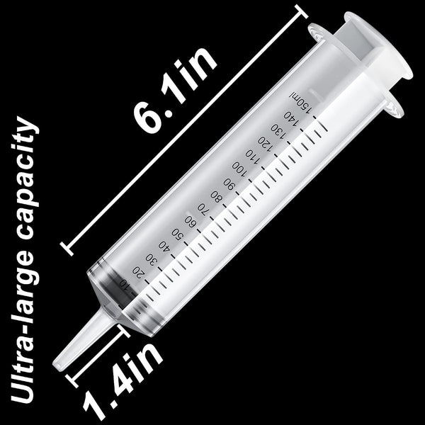 2 Pack 150ml/cc Large Syringe , Individually Sealed Plastic Liquid Syringes with Measurement for Scientific Labs, Measuring, Watering, Refilling,