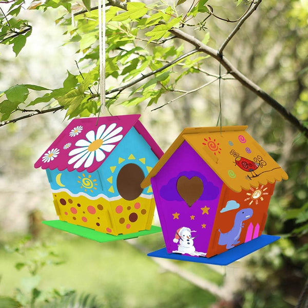 Hapray 2 Pack Bird House Kit, DIY Birdhouse Kits, Wooden Crafts Arts for Children to Build and Paint (Includes Paints & Brushes) for Kids Girls