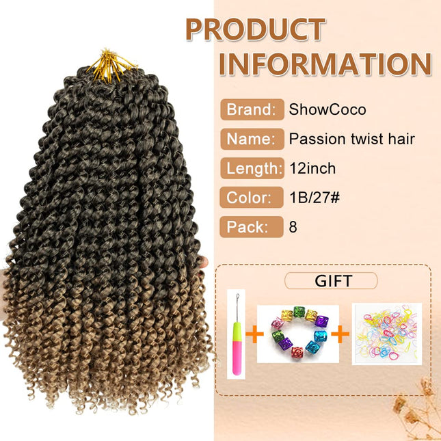 Passion Twist Hair 12 Inch 8 Packs Passion Twist Braiding Hair Water Wave Croche