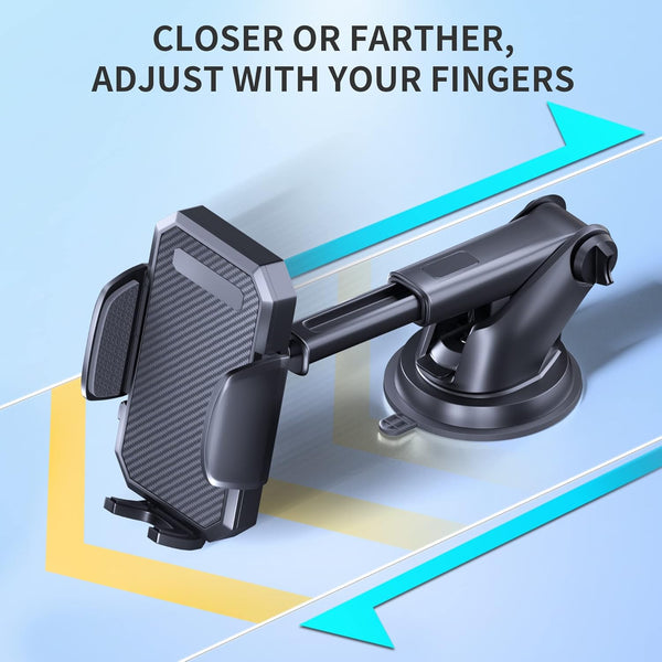 FBB Phone Mount for Car, [ Off-Road Level Suction Cup Protection ] 3in1 Long Arm Suction Cup Holder Universal Cell Phone Holder Mount Dashboard