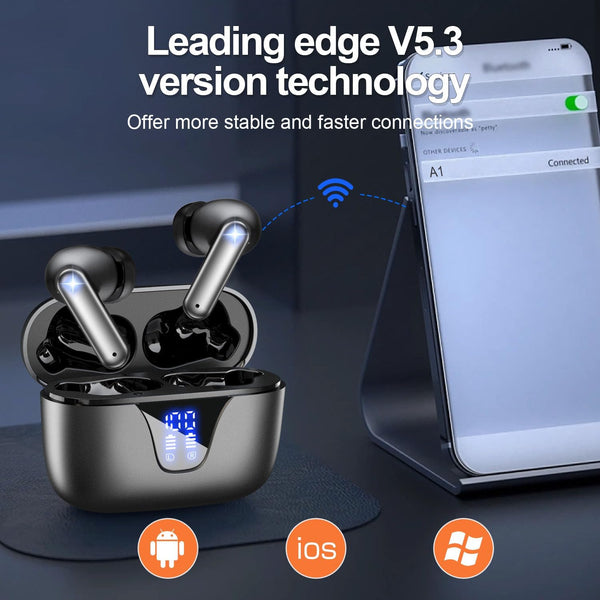 ZIUTY Wireless Earbuds, 2025 Bluetooth Headphones, 50Hrs Stereo Deep Bass Ear Buds with Power Display Charging Case, Buit in Mic, IPX5 Waterproof