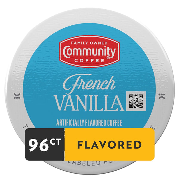 Community Coffee French Vanilla Flavored 96 Count Coffee Pods, Medium Roast, Compatible with Keurig 2.0 K-Cup Brewers, 24 Count (Pack of 4)