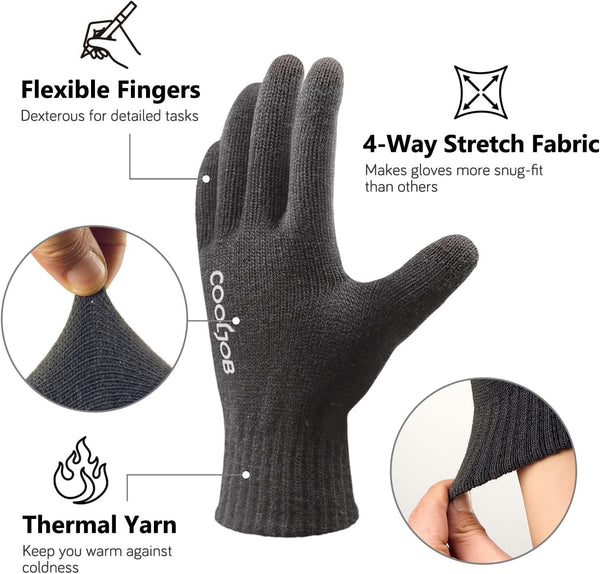 COOLJOB Warm Fleece Knit Winter Gloves for Men Women, Touch Screen Fingers, Non-slip Silicone Grip and Elastic Cuff X-Large (Pack of 1) Dark Gray