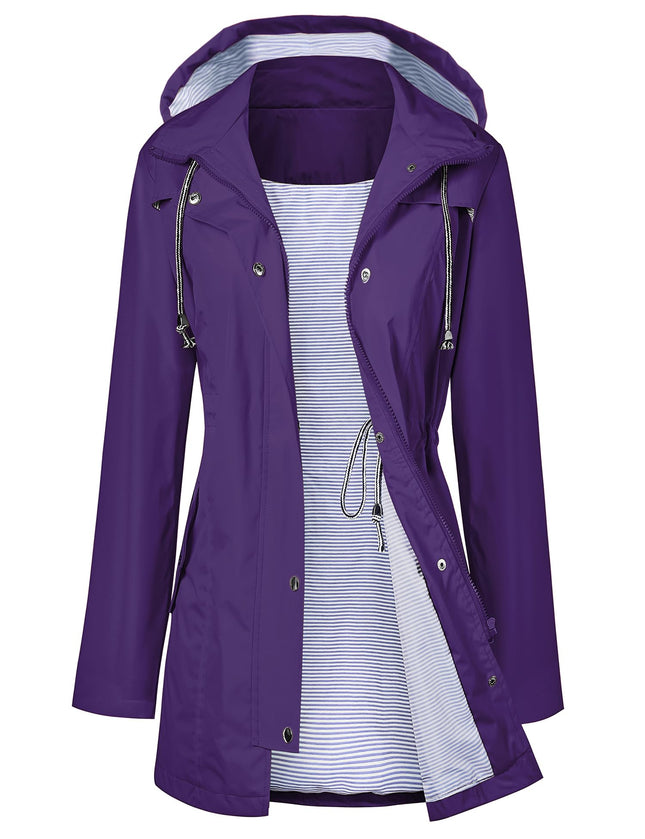 LOMON Raincoat Women Waterproof Long Hooded Trench Coats Lined Windbreaker Trave