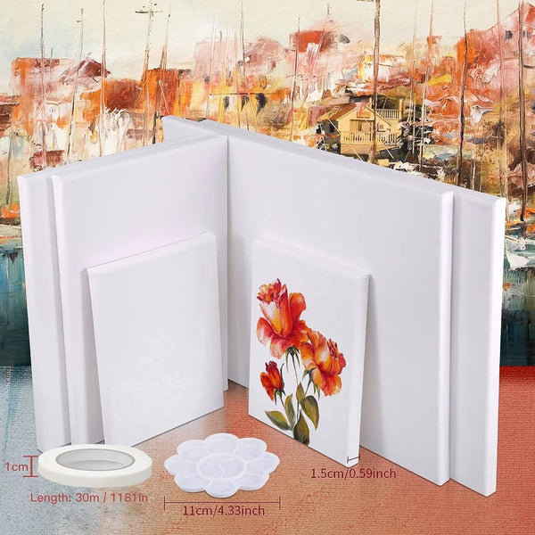 Canvases for Painting, 40x30, 30x20, 20x15, 8 Set Stretched White Canvas with Petal Paint Tray Palettes & Tape, Artist Canvases Frame Board