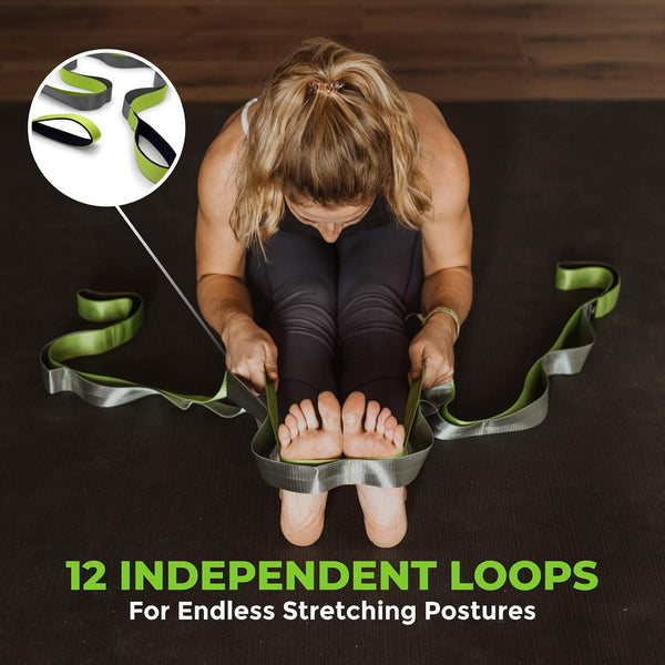 Gradient Fitness Stretching Strap for Physical Therapy, 12 Multi-Loop Stretch Strap 1.5" W x 8' L, Neoprene Handles, Physical Therapy Equipment,
