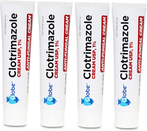 Globe Clotrimazole Antifungal Cream 1% USP, 1 oz (4 Pack), Anti Fungal Treatment, Relieves Itching, Burning, Cracking and Scaling Associated