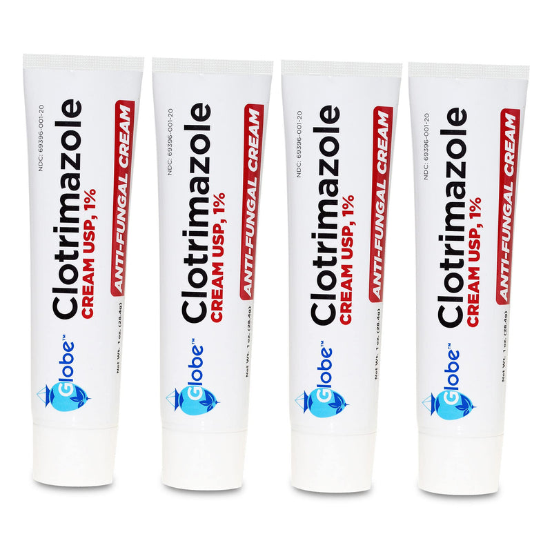 Globe Clotrimazole Antifungal Cream 1% USP, 1 oz (4 Pack), Anti Fungal Treatment, Relieves Itching, Burning, Cracking and Scaling Associated