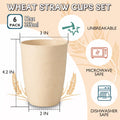 Wrova Wheat Straw Cups 6 PCS Good Alternative to Plastic Reusable Cups 12 oz Unbreakable Drinking Cup Reusable Dishwasher Safe Water Plastic