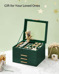 SONGMICS GISELLA Collection - Jewelry Box Organizer with Glass Lid, 4-Layer Jewelry Storage, with 3 Drawers, Modern Style, 8 x 9.1 x 6.5 Inches,