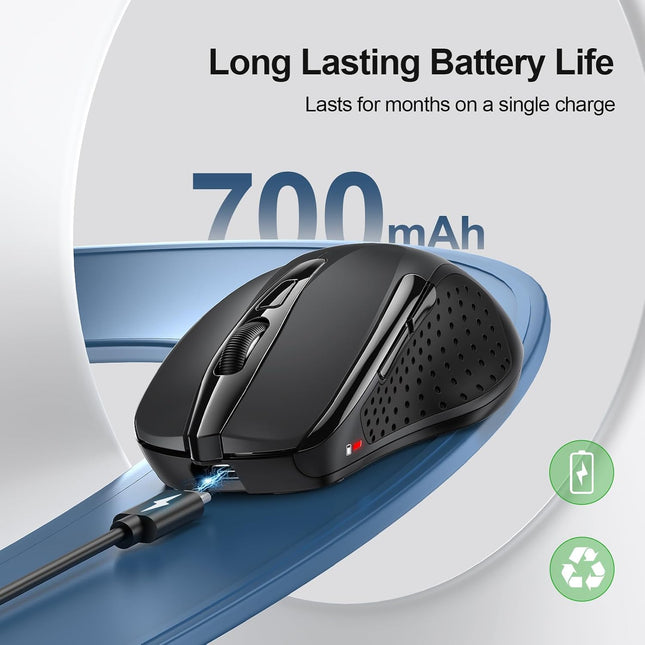 TECKNET Wireless Mouse Rechargeable, 2.4G USB-A Silent Mouse, Quiet Click, 6 Adjustable 4800 DPI, Cordless Computer Mice