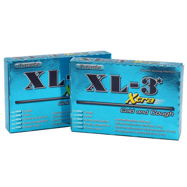 XL-3 Xtra Cold & Cough Capsules - Fast-Acting Relief - 2 Packs, 12 Count 12 Count (Pack of 2)