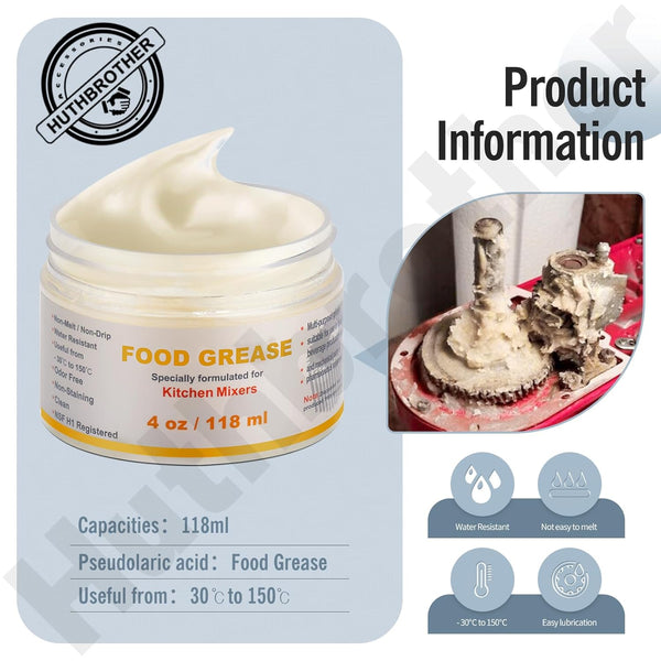 4 Oz Food Grade Grease for Kitchen Aid Stand Mixer - by Huthbrother, Universally for Kitchen Stand Mixer, Mixer Gear Attachments, Include Gasket