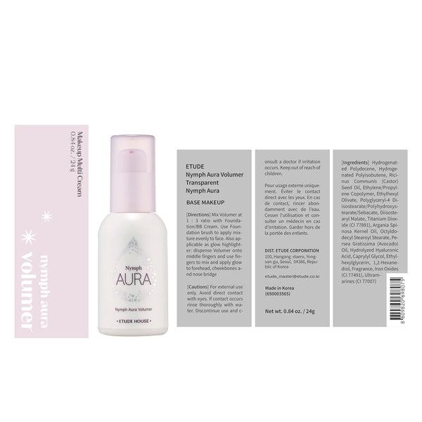 ETUDE Nymph Aura Volumer 24G (0.81Fl Oz) | Face Primer, Body Primer, Hydrating Radiant Cream, Restoring, Glow & Shiny Makeup Base, Smooth &