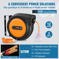 VEVOR Retractable Extension Cord Reel, 65 FT, Heavy Duty 12AWG/3C SJTOW Power Cord, with Lighted Triple Tap Outlet, 15 Amp Circuit Breaker, 180°