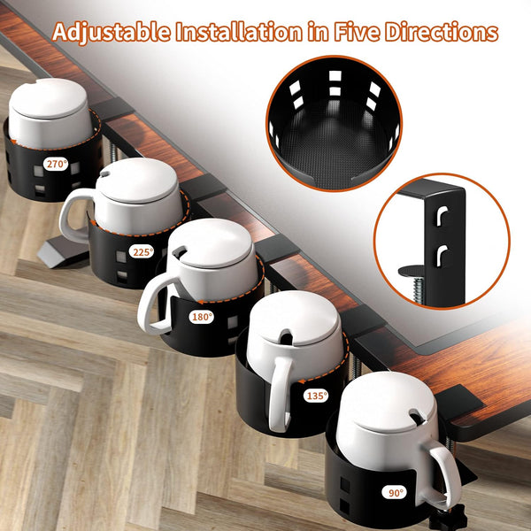 OOKUU Anti-Spill Large Desk Cup Holder Clamp, Metal Table Cup Holder(Black) Black 3.95 inch 1