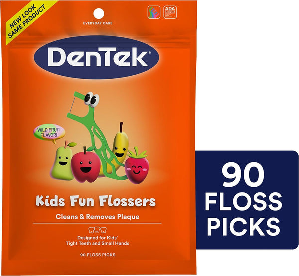 DenTek Fun Flossers – Kids Floss Picks with Wild Fruit Flavor, 90 Count Wild Fruit 90 Count (Pack of 1)