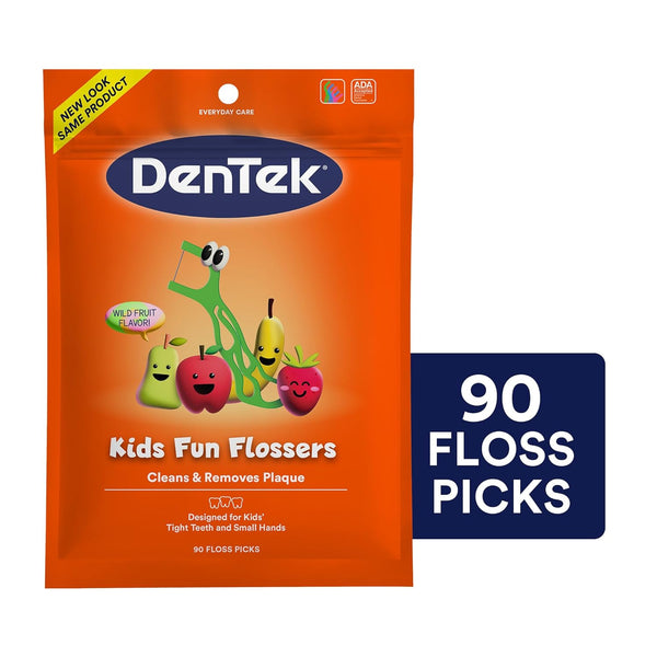 Dentek Kids Fun Flossers, Floss Picks, Removes Food & Plaque, 90 Count