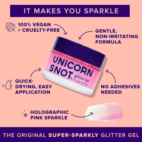 Unicorn Snot Face & Body Glitter - Cosmetic-Grade Holographic Glitter Gel - Makeup for Festivals, Raves, Anime Cosplay - Safe for Face, Easy