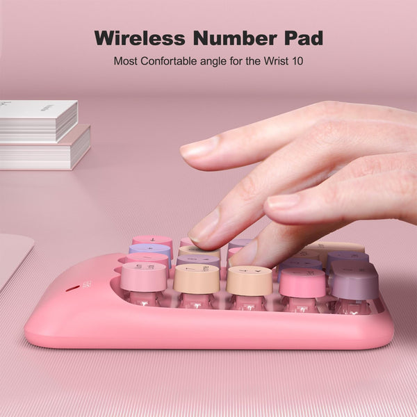MOFII Wireless Number Pads - Pink Numeric Keypad 18 Keys USB 2.4G round Keycap Colorful Extensions Keypads, Financial Accounting Portable Numpad
