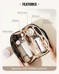 EACHY Travel Makeup Bag, Large Capacity Cosmetic Bag for Women, Waterproof PU Leather, Flat Open Portable Toiletry Bag for Skincare, Brushes &